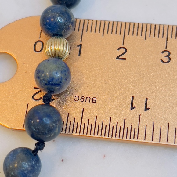 Vintage 8mm Round Lapis Lazuli Bead 14k Gold Clasp Necklace- 21” - Picture 3 of 3